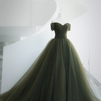 Green Tulle Long Formal Dress, Green Evening Dress - Thumbnail 2