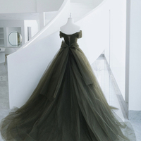 Green Tulle Long Formal Dress, Green Evening Dress - Thumbnail 3
