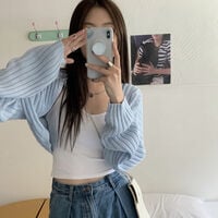 Pastel Bat Wing Knit Cropped Cardigan  - Thumbnail 2