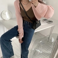 Pastel Bat Wing Knit Cropped Cardigan  - Thumbnail 3