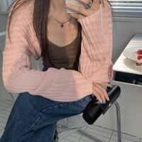 Pastel Bat Wing Knit Cropped Cardigan  - Thumbnail 4