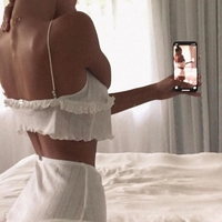 White Ruffle V Neck Lace Up Camisole  - Thumbnail 3