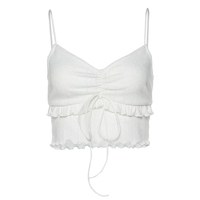 White Ruffle V Neck Lace Up Camisole  - Thumbnail 4