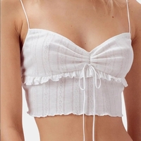 White Ruffle V Neck Lace Up Camisole  - Thumbnail 5