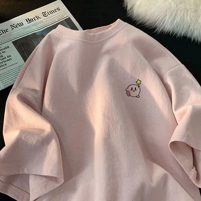 Pink Japanese Anime Print Short Sleeve T-shirt 