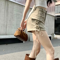 Lace Up High Waist Denim Shorts - Thumbnail 5