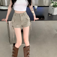 Lace Up High Waist Denim Shorts - Thumbnail 7