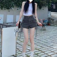 Lace Up High Waist Denim Shorts - Thumbnail 2