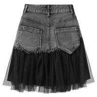Black Tulle Patchwork Denim Skirt  - Thumbnail 8