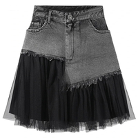 Black Tulle Patchwork Denim Skirt  - Thumbnail 7