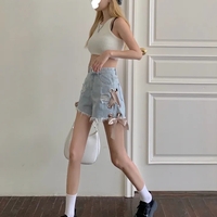 Ribbon Bow High Waist Denim Shorts - Thumbnail 5