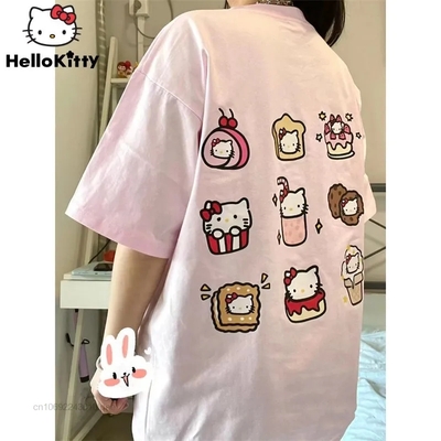 Cat anime dessert print short sleeve t-shirt  - Thumbnail 4