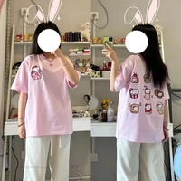 Cat Anime Dessert Print Short Sleeve T-shirt  - Thumbnail 1