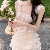 2PCS White Lace Frill Top + Mini Skirt  - Thumbnail 2