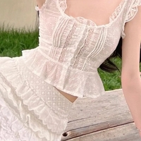 2PCS White Lace Frill Top + Mini Skirt  - Thumbnail 4