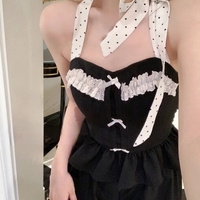 2PCS Vintage Polka Dot Bow Halter Top + Shorts - Thumbnail 2