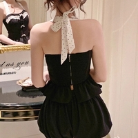 2PCS Vintage Polka Dot Bow Halter Top + Shorts - Thumbnail 5