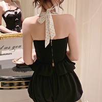 2PCS Vintage Polka Dot Bow Halter Top + Shorts - Thumbnail 7