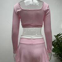 2PCS Pink Patchwork Long Sleeve Shirt + Shorts  - Thumbnail 6