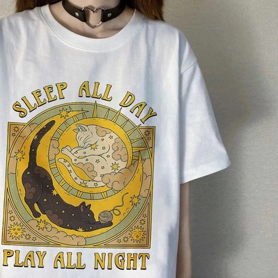 Cat Tarrot Card Print Short Sleeve T-shirt 