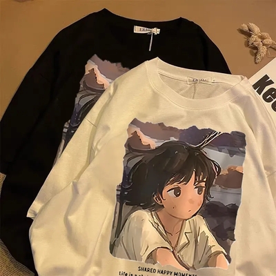 Anime Print Short Sleeve T-shirt 