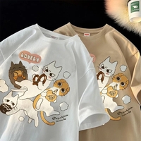 Cat Cartoon Print Short Sleeve T-shirt  - Thumbnail 2