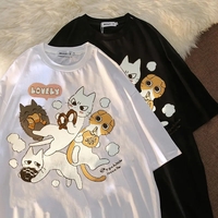 Cat Cartoon Print Short Sleeve T-shirt  - Thumbnail 3