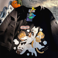 Cat Cartoon Print Short Sleeve T-shirt  - Thumbnail 6