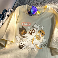 Cat Cartoon Print Short Sleeve T-shirt  - Thumbnail 8