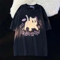Fluffy Scary Cat Print Short Sleeve T-shirt  - Thumbnail 2