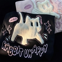 Fluffy Scary Cat Print Short Sleeve T-shirt  - Thumbnail 4