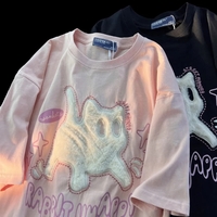 Fluffy Scary Cat Print Short Sleeve T-shirt  - Thumbnail 5