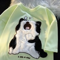 Fluffy Yawning Cat Print Short Sleeve T-shirt  - Thumbnail 1