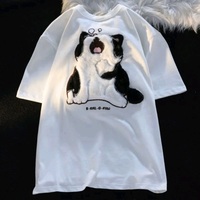 Fluffy Yawning Cat Print Short Sleeve T-shirt  - Thumbnail 6