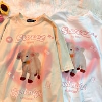 Sweet Lamb Print Short Sleeve T-shirt  - Thumbnail 2