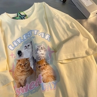 Retro Cat Print Short Sleeve T-shirt  - Thumbnail 2