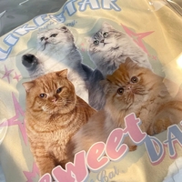 Retro Cat Print Short Sleeve T-shirt  - Thumbnail 4