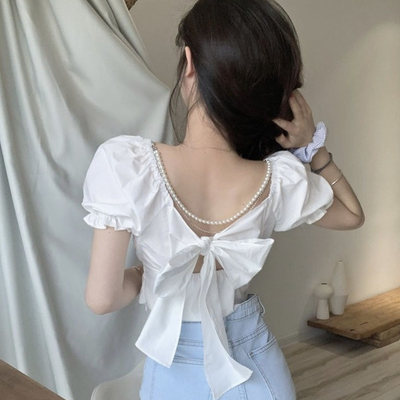 Vintage Bow Square Collar Blouse 