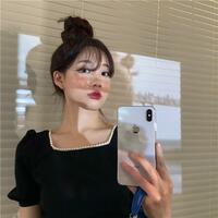 Black Pearl Lace Up Backless Puff Sleeve Blouse - Thumbnail 5