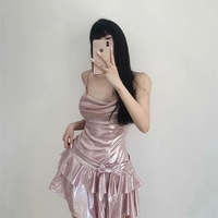 Pink Sequin Ruffle Asymmetrical Mini Dress - Thumbnail 2