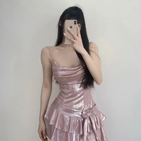 Pink Sequin Ruffle Asymmetrical Mini Dress - Thumbnail 4