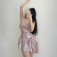 Pink Sequin Ruffle Asymmetrical Mini Dress - Thumbnail 5