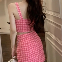 2PCS Pink Plaid Tank Top + Denim Mini Skirt - Thumbnail 5