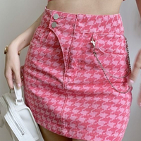 2PCS Pink Plaid Tank Top + Denim Mini Skirt - Thumbnail 8