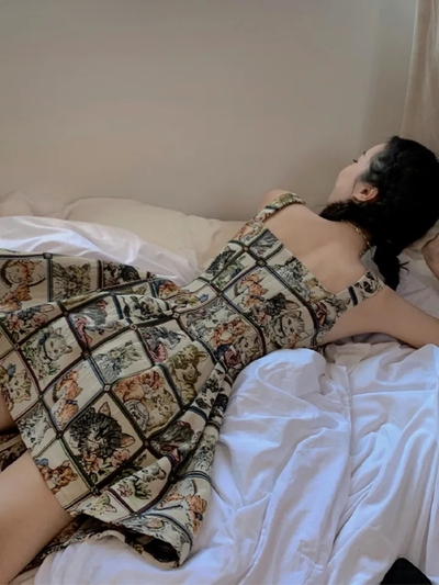 Cat Print A-Line Dress