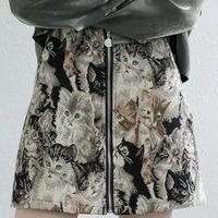 Vintage Cat Print Mini Skirt - Thumbnail 3