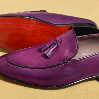 Men's limited edition handmade purple bringle color idea tassels loafers slips on moccasin dress shoes