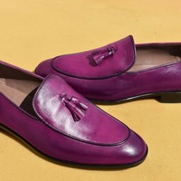 Men's Limited Edition Handmade Purple Bringle Color Idea Tassels Loafers Slips On Moccasin Dress Shoes - Thumbnail 1