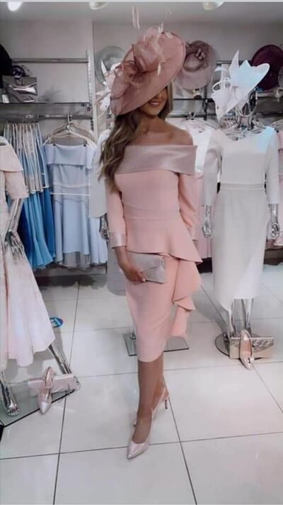 Blush Pink Sheath Tea-length Mother of Bride and Groom Dress Evening Dress