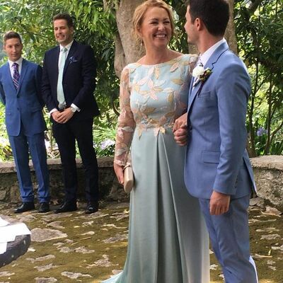 Blue a line appliques mother of bride and groom dress evening dress - Thumbnail 5